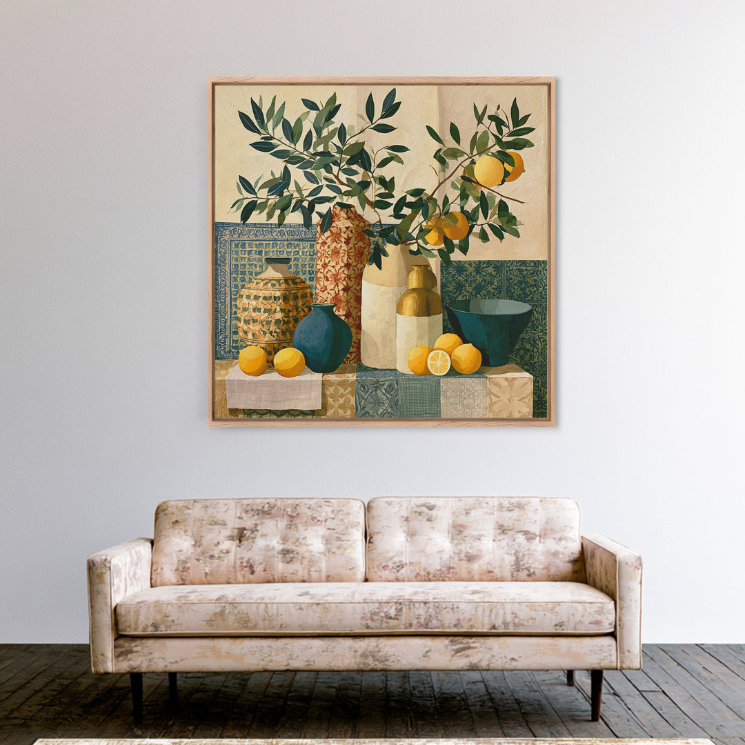 Mediterranean Olive Branch and Citrus Arrangement Canvas Print, Dining Room Art, Bedroom Wall Art, Dining Room Decor, Dining, DRA-1x1-60