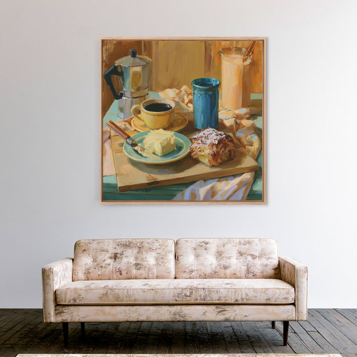 Coffee and Pastry Scene for Breakfast Nook Framed Canvas Print, Dining Room Art, Kitchen Wall Decor, Dining Room Decor, Dining, DRA-1x1-62
