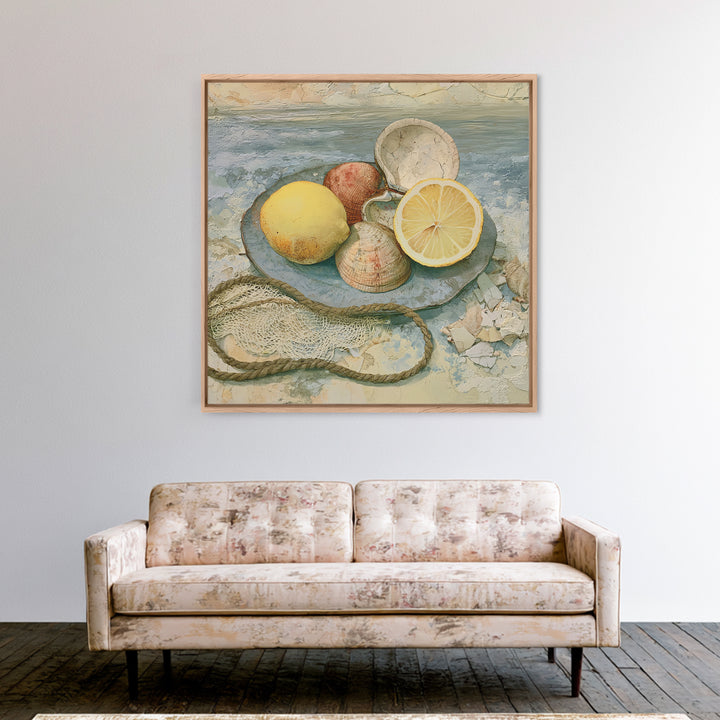 Shellfish and Lemon Still Life Framed Canvas Print, Dining Room Art, Abstract Wall Art, Dining Room Decor, Fine Art, Dining, DRA-1x1-64