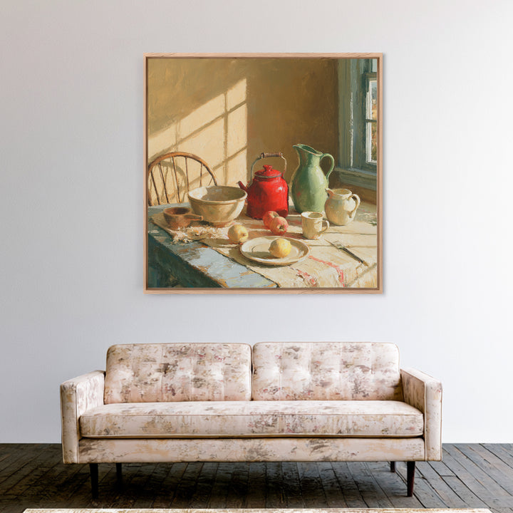 Sunlit Farmhouse Table Objects Without Room View Canvas Print, Dining Room Art, Coastal Wall Art, Dining Room Decor, Dining, DRA-1x1-65