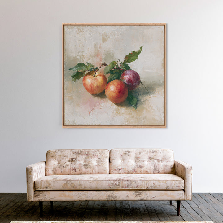 Peach and Plum Still Life Framed Canvas Print, Dining Room Art, Set of 3 Prints, Dining Room Decor, Fine Art, Dining, DRA-1x1-68