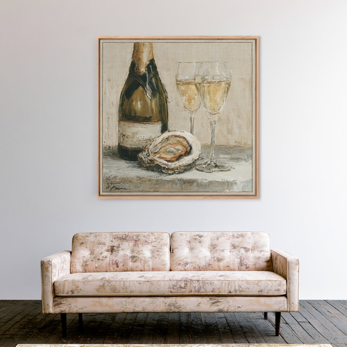 Elegant Oyster and Champagne Still Life Framed Canvas Print, Dining Room Art, Bedroom Decor, Dining Room Decor, Dining, DRA-1x1-7