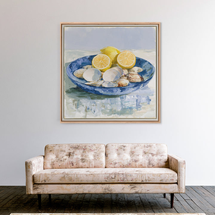 Shellfish and Lemon Still Life Framed Canvas Print, Dining Room Art, Art Print, Dining Room Decor, Dining, Abstract Art, DRA-1x1-88