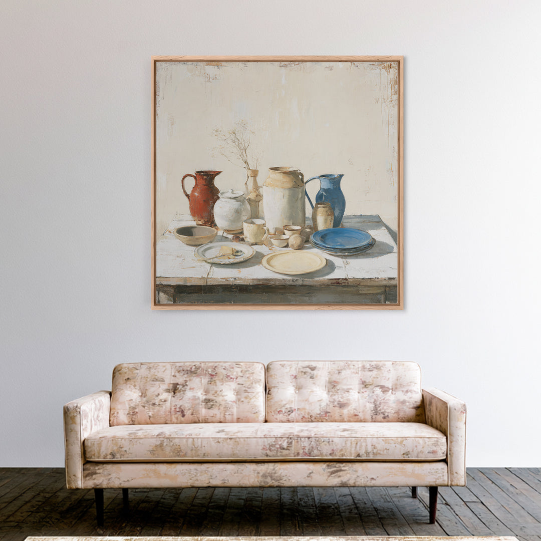 Sunlit Farmhouse Table Objects Without Room View Canvas Print, Dining Room Art, Gallery Decor, Dining Room Decor, Dining, DRA-1x1-89