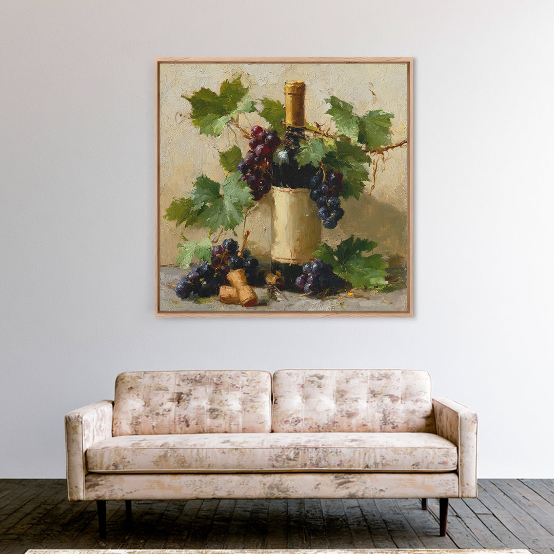 Botanical Grapevine with Leaves and Fruit Framed Canvas Print, Dining Room Art, Dining Room Decor, Watercolor Art, Dining, DRA-1x1-93