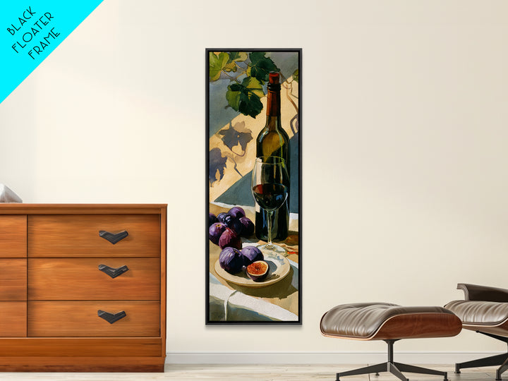 Wine Bottle and Figs on a Linen Framed Canvas Print, Dining Room Art, Statement Artwork, Dining Room Decor, Fine Art, Dining, DRA-1x3-15