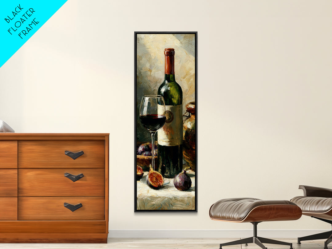Wine Bottle and Figs on a Linen Canvas Print, Dining Room Art, Textured Painting, Dining Room Decor, Fine Art, Dining, DRA-1x3-39