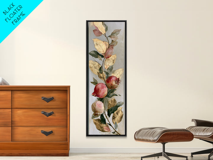 Pomegranate and Gold Leaf Botanical Study Canvas Print, Dining Room Art, Statement Artwork, Dining Room Decor, Oil Painting, DRA-1x3-44