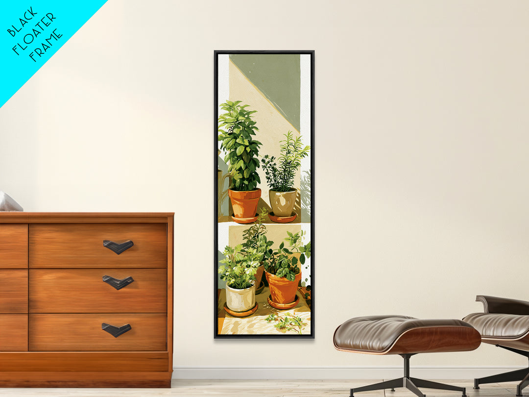 Modern Kitchen Herbs Framed Canvas Print, Dining Room Art, Dining Room Wall Art, Dining Room Decor, Oil Painting, Dining, DRA-1x3-45