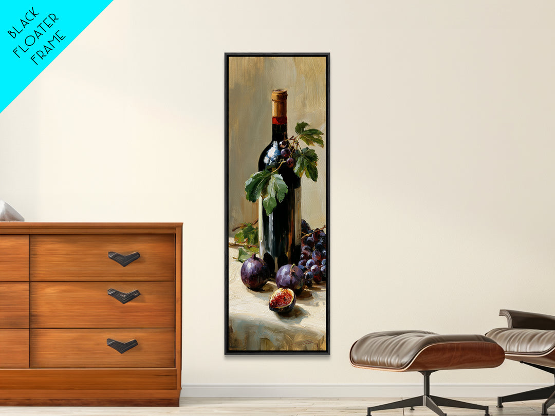 Wine Bottle and Figs on a Linen Canvas Print, Dining Room Art, Canvas Art, Dining Room Decor, Abstract Art, Dining, DRA-1x3-63