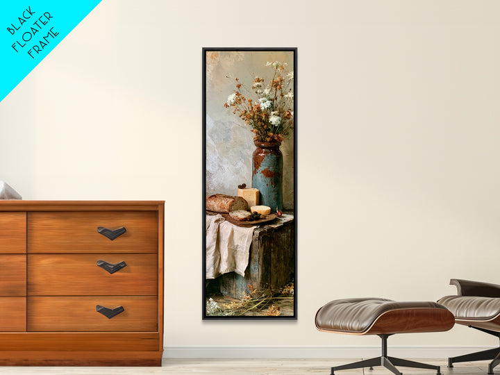 Rustic Bread Olives and Cheese Still Life Canvas Print, Dining Room Art, Trendy Wall Art, Dining Room Decor, Dining, DRA-1x3-66