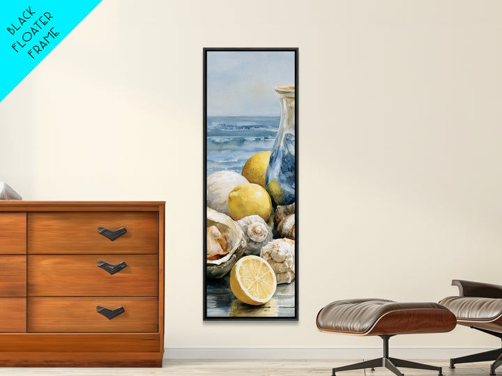 Shellfish and Lemon Still Life Framed Canvas Print, Dining Room Art, Dining Room Decor, Oil Painting, Dining, DRA-1x3-76