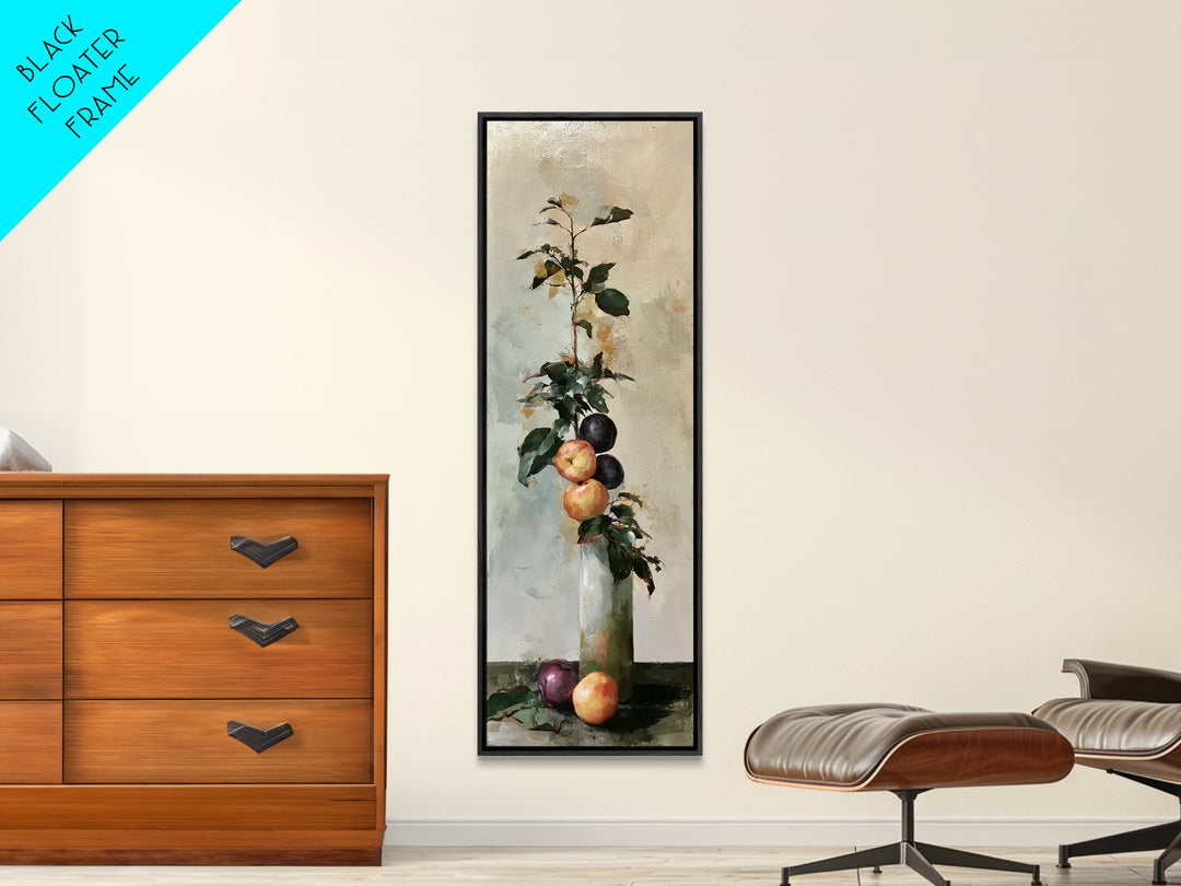 Peach and Plum Still Life Framed Canvas Print, Dining Room Art, Kitchen Prints, Dining Room Decor, Fine Art, Dining, Art Print, DRA-1x3-8