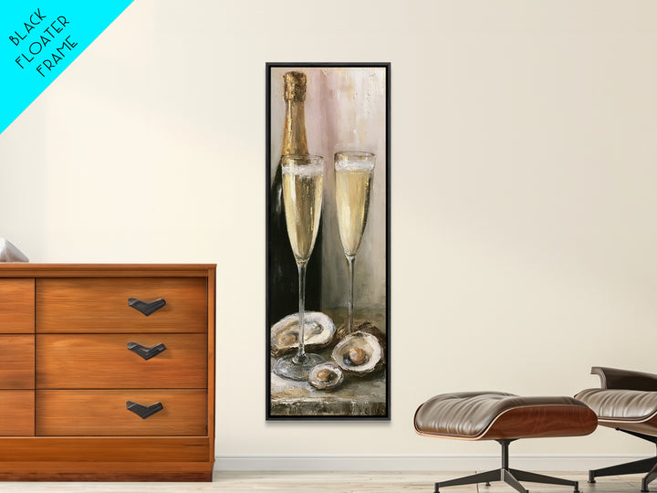 Elegant Oyster and Champagne Still Life Framed Canvas Print, Dining Room Art, Kitchen Art, Dining Room Decor, Oil Painting, DRA-1x3-91
