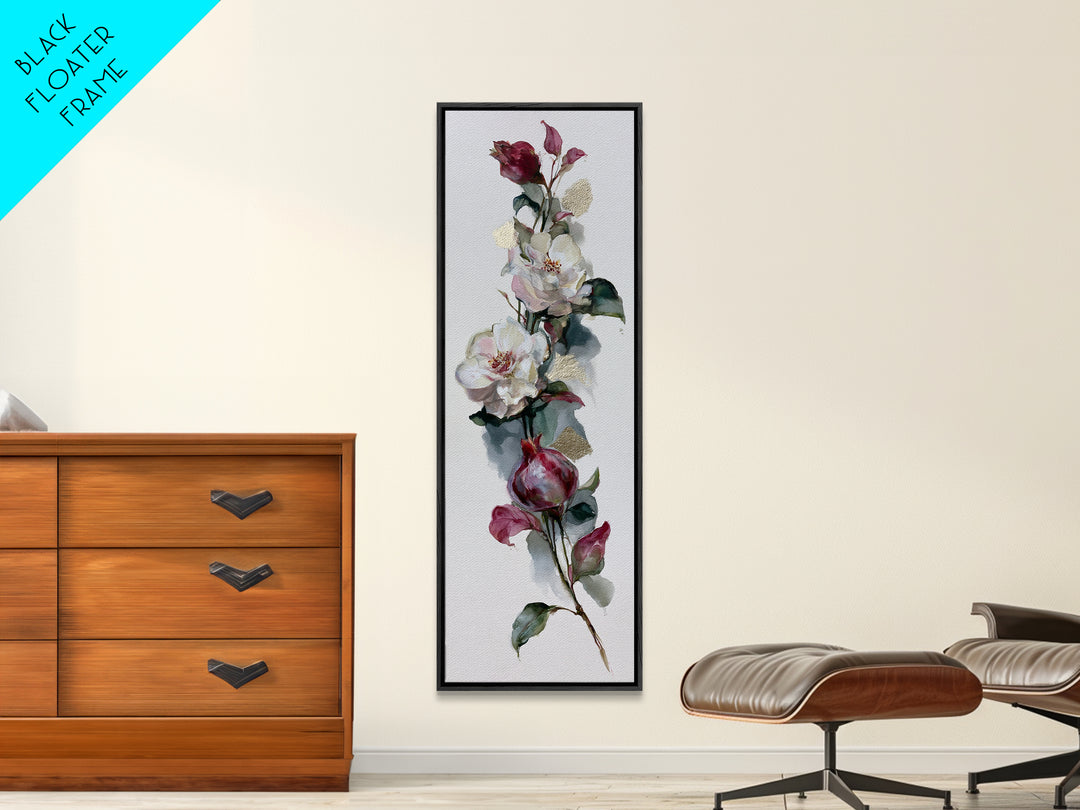 Pomegranate and Gold Leaf Botanical Study Framed Canvas Print, Dining Room Art, Canvas Art, Dining Room Decor, Fine Art, Dining, DRA-1x3-92