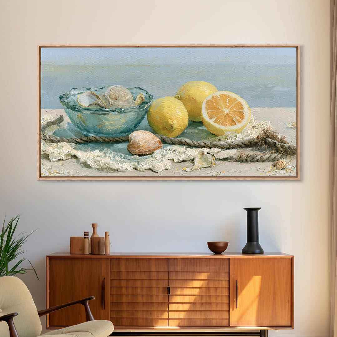 Shellfish and Lemon Still Life Framed Canvas Print, Dining Room Art, Luxury Decor, Dining Room Decor, Fine Art, Dining, DRA-2x1-12