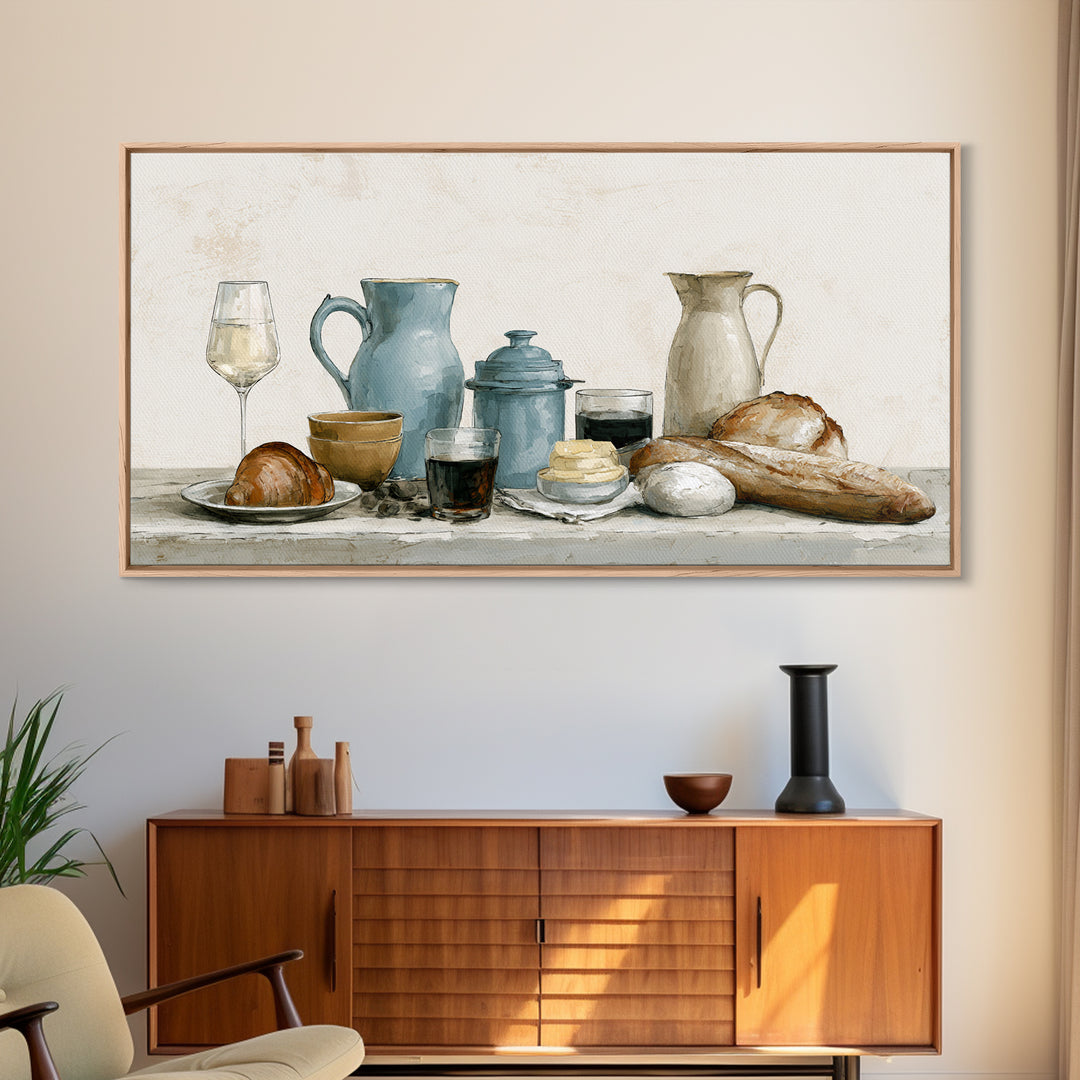 French Bistro Food Illustration Without Text Framed Canvas Print, Dining Room Art, Modern Decor, Dining Room Decor, Dining, DRA-2x1-30