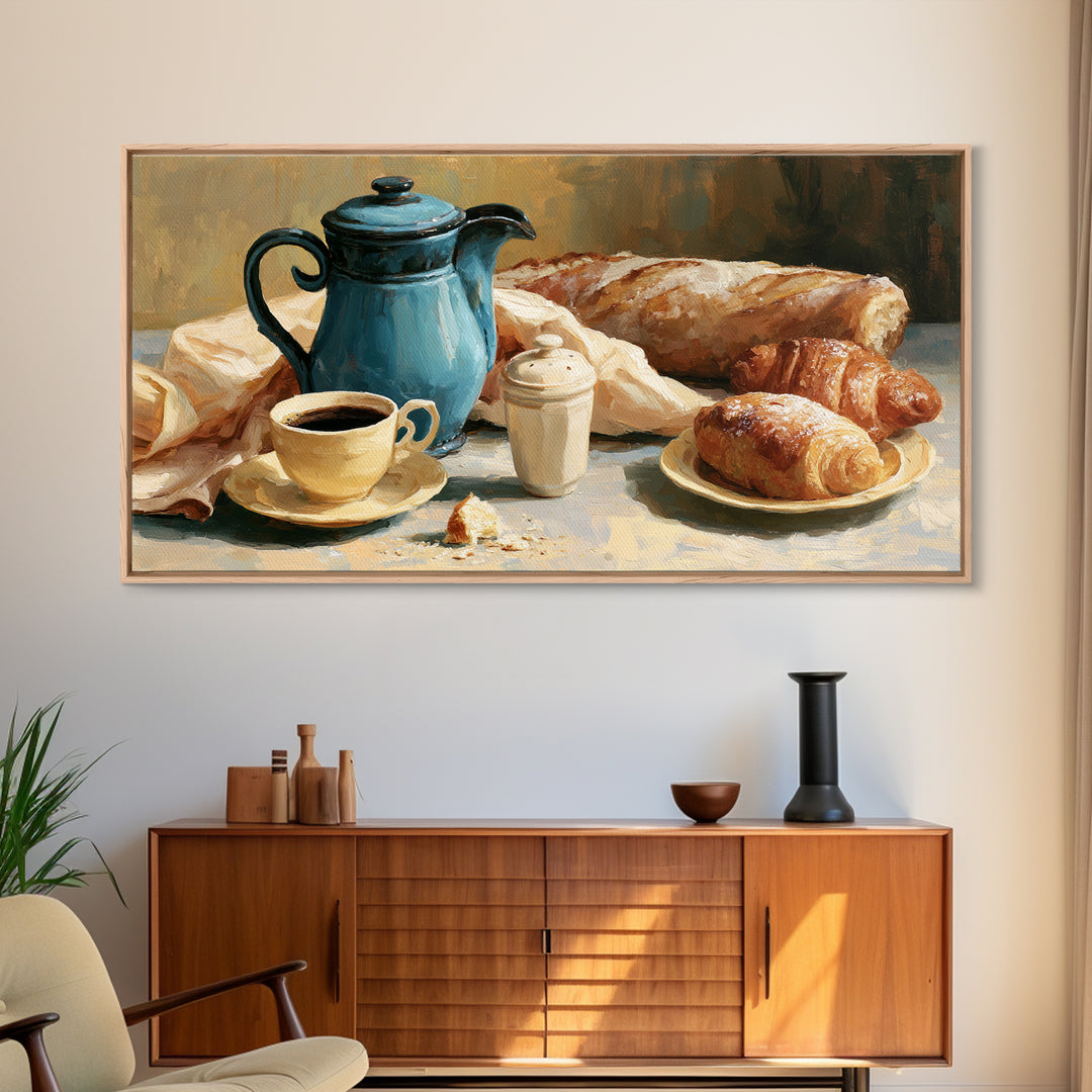 Coffee and Pastry Scene for Breakfast Nook Framed Canvas Print, Dining Room Art, Fine Art Print, Dining Room Decor, Dining, DRA-2x1-34