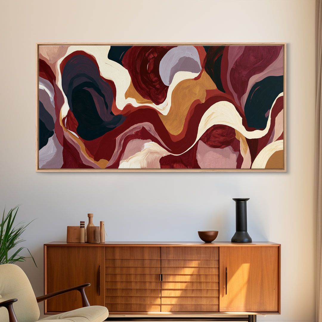 Abstract Red Wine Swirl Framed Canvas Print, Dining Room Art, Dining Room Wall Art, Dining Room Decor, Abstract Art, Dining, DRA-2x1-38