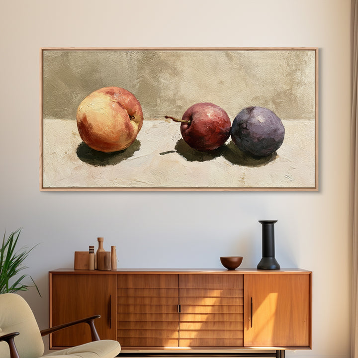Peach and Plum Still Life Framed Canvas Print, Dining Room Art, Wall Art, Dining Room Decor, Fine Art, Dining, Printable Art, DRA-2x1-40