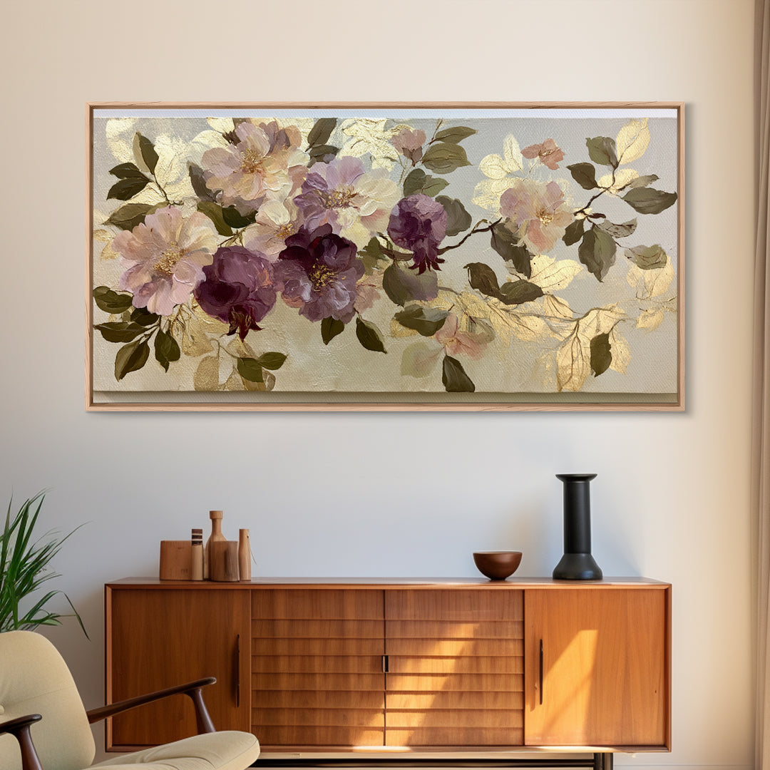 Pomegranate and Gold Leaf Botanical Study Canvas Print, Dining Room Art, Print, Dining Room Decor, Watercolor Art, Dining, DRA-2x1-52