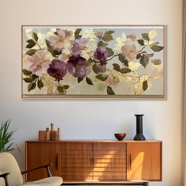 Pomegranate and Gold Leaf Botanical Study Canvas Print, Dining Room Art, Print, Dining Room Decor, Watercolor Art, Dining, DRA-2x1-52