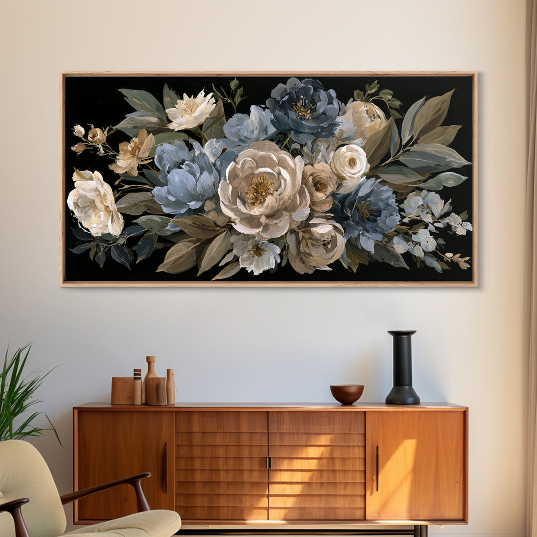 Moody Dark Background Bouquet for Formal Dining Canvas Print, Dining Room Art, Kitchen Wall Art, Dining Room Decor, Dining, DRA-2x1-55