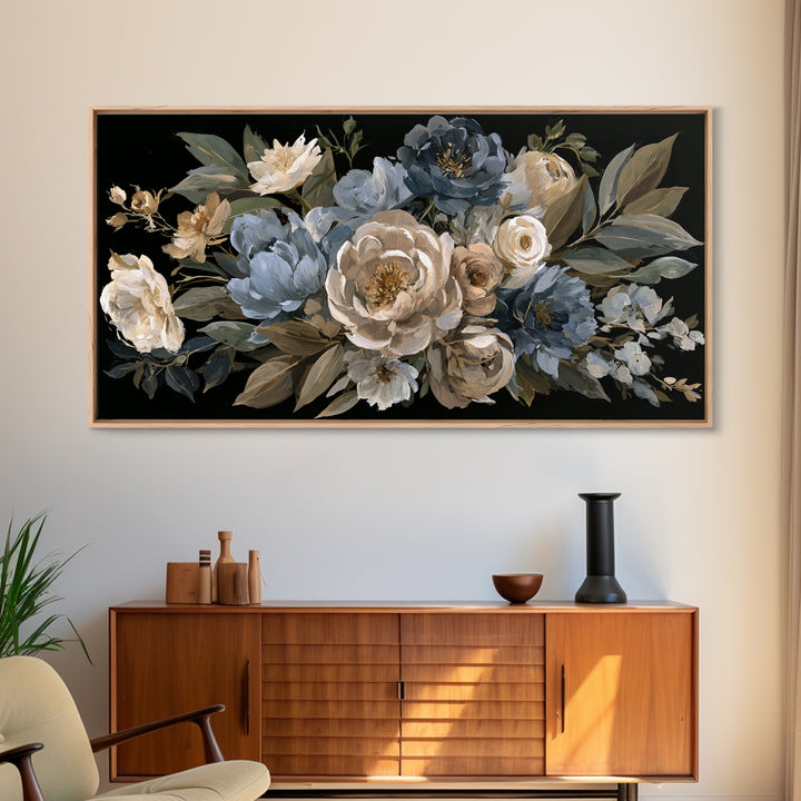 Moody Dark Background Bouquet for Formal Dining Canvas Print, Dining Room Art, Kitchen Wall Art, Dining Room Decor, Dining, DRA-2x1-55