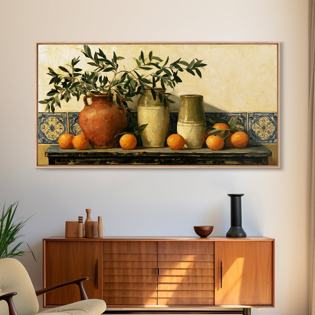 Mediterranean Olive Branch and Citrus Arrangement Canvas Print, Dining Room Art, Printable Wall Art, Dining Room Decor, Dining, DRA-2x1-56