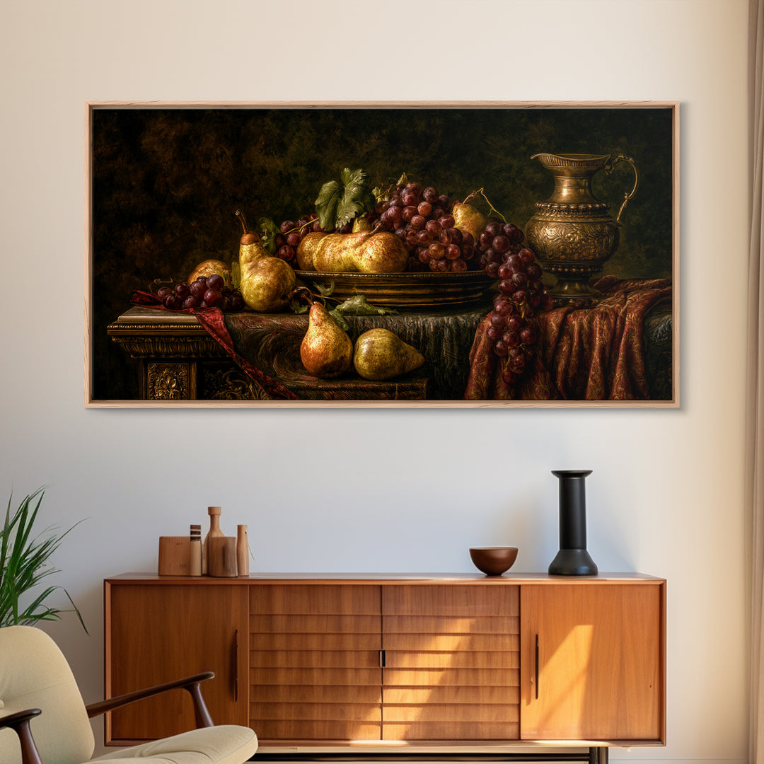 Classical Fruit Still Life Canvas Print, Dining Room Art, Large Wall Art, Dining Room Decor, Dining, Watercolor Painting, DRA-2x1-69