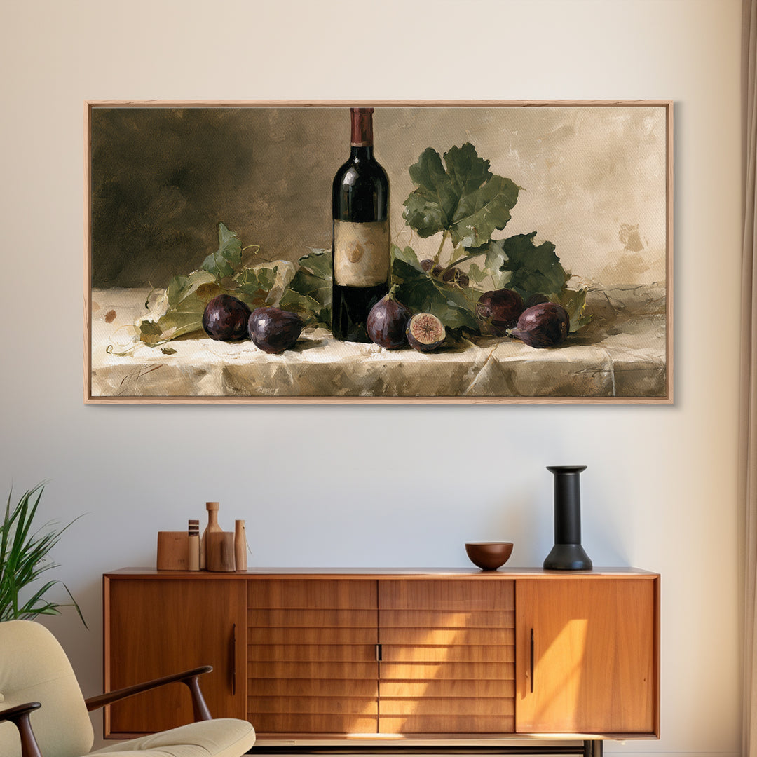 Wine Bottle and Figs on a Linen Canvas Print, Dining Room Art, Bedroom Wall Art, Dining Room Decor, Fine Art, Dining, DRA-2x1-71