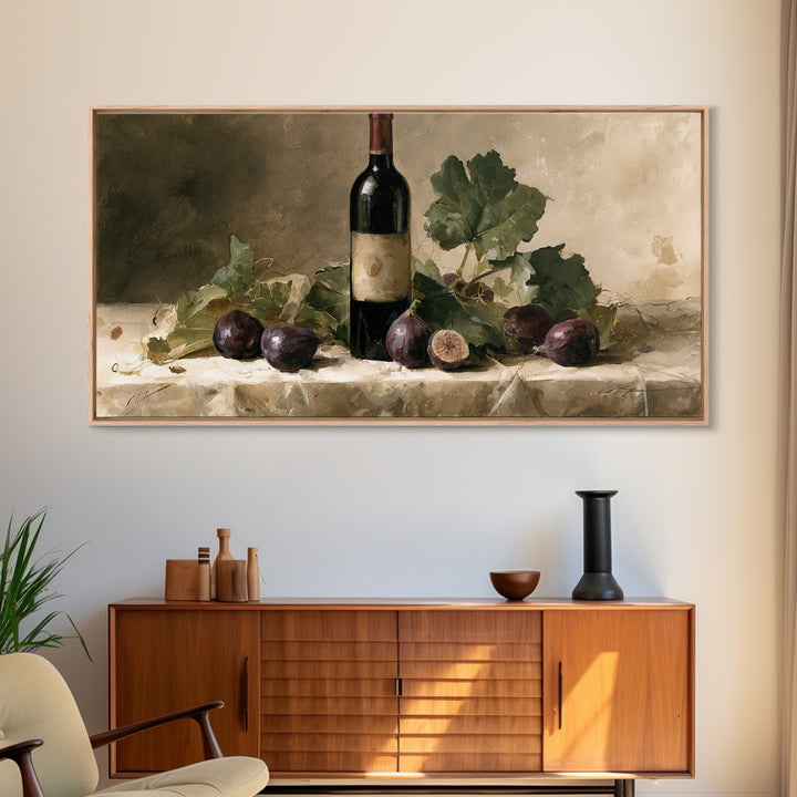 Wine Bottle and Figs on a Linen Canvas Print, Dining Room Art, Bedroom Wall Art, Dining Room Decor, Fine Art, Dining, DRA-2x1-71