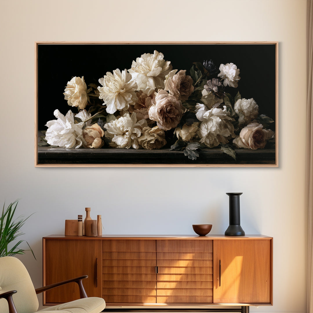 Moody Dark Background Bouquet for Formal Dining Canvas Print, Dining Room Art, Set of 3 Prints, Dining Room Decor, Dining, DRA-2x1-79