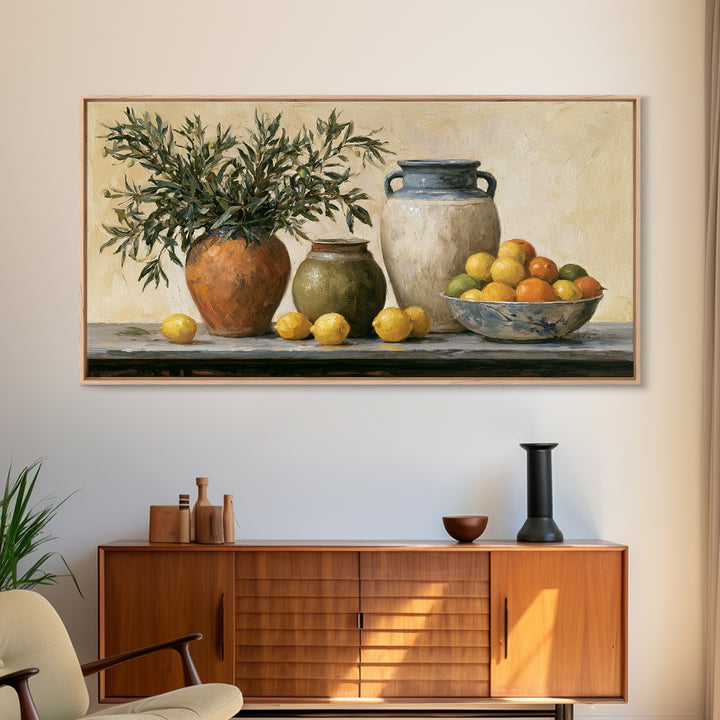 Mediterranean Olive Branch and Citrus Arrangement Canvas Print, Dining Room Art, Living Room Decor, Dining Room Decor, Dining, DRA-2x1-80