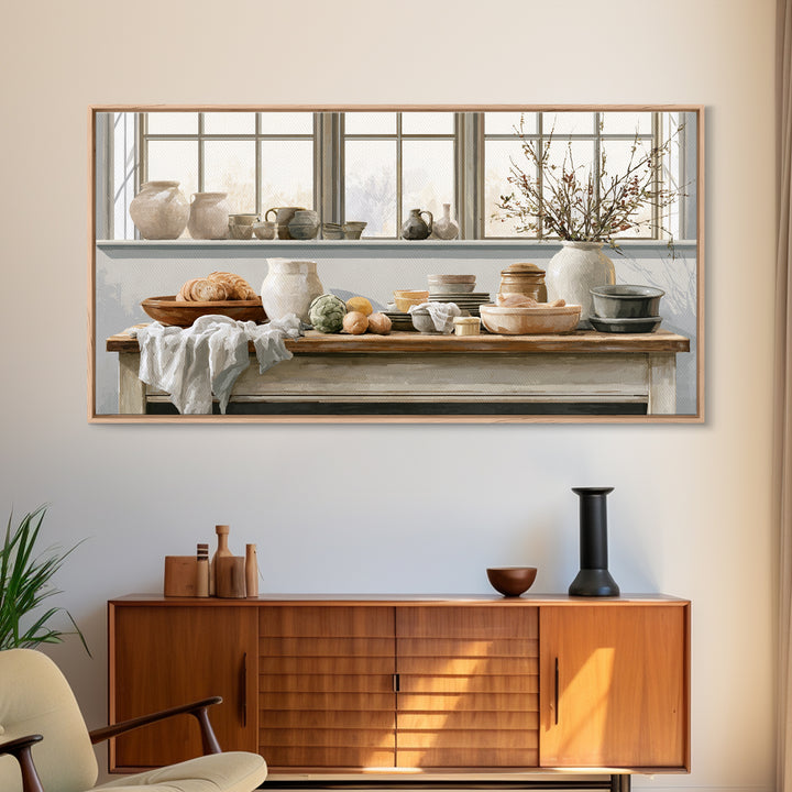 Sunlit Farmhouse Table Objects Without Room View Framed Canvas Print, Dining Room Art, Print, Dining Room Decor, Dining, DRA-2x1-85