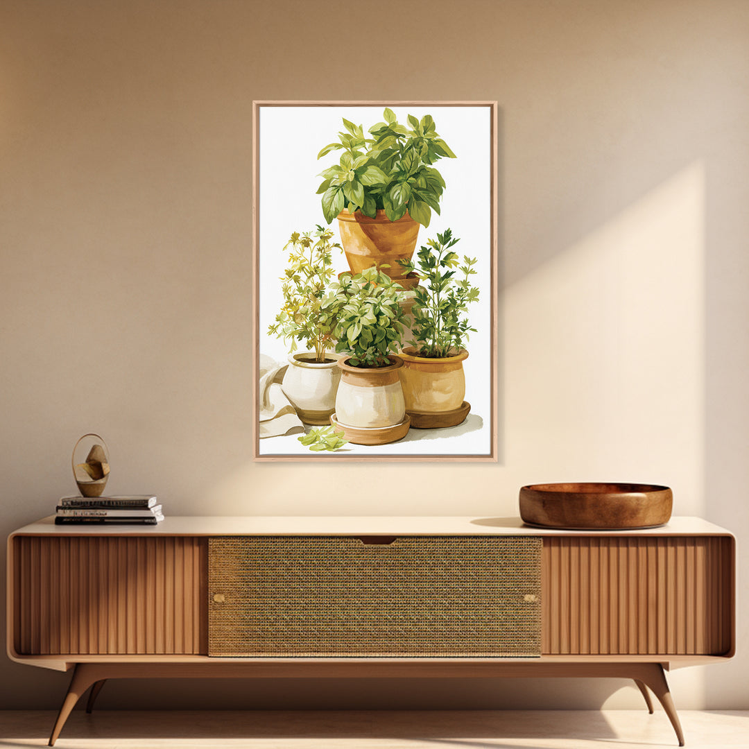 Modern Kitchen Herbs Framed Canvas Print, Dining Room Art, Textured Painting, Dining Room Decor, Abstract Art, Dining, DRA-2x3-17