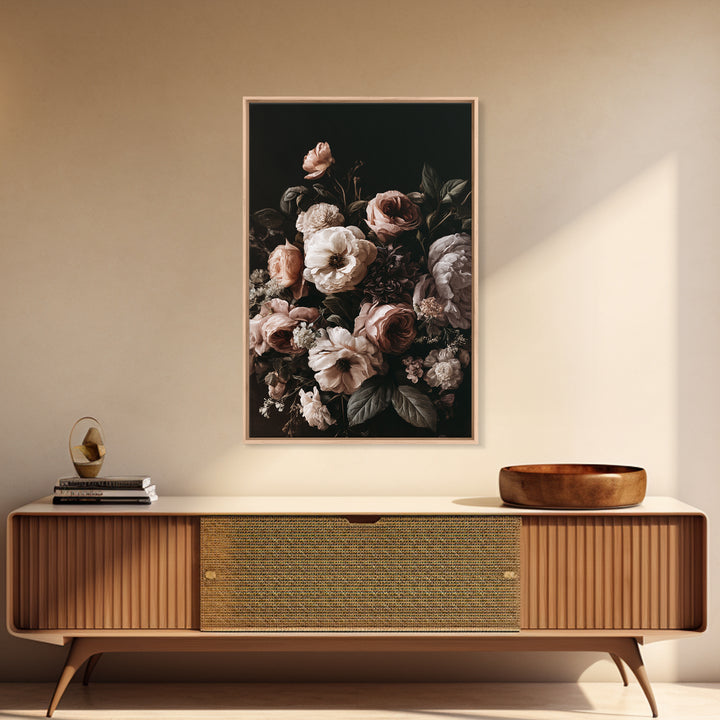 Moody Dark Background Bouquet for Formal Dining Canvas Print, Dining Room Art, 3 Piece Wall Art, Dining Room Decor, Dining, DRA-2x3-19