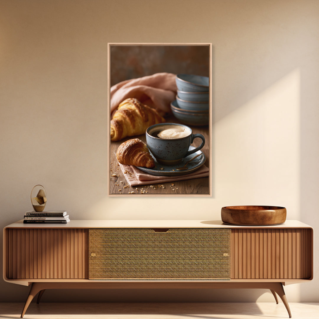 Coffee and Pastry Scene for Breakfast Nook Framed Canvas Print, Dining Room Art, Statement Artwork, Dining Room Decor, Dining, DRA-2x3-22