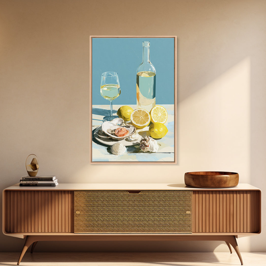 Shellfish and Lemon Still Life Framed Canvas Print, Dining Room Art, Living Room Decor, Dining Room Decor, Fine Art, Dining, DRA-2x3-24