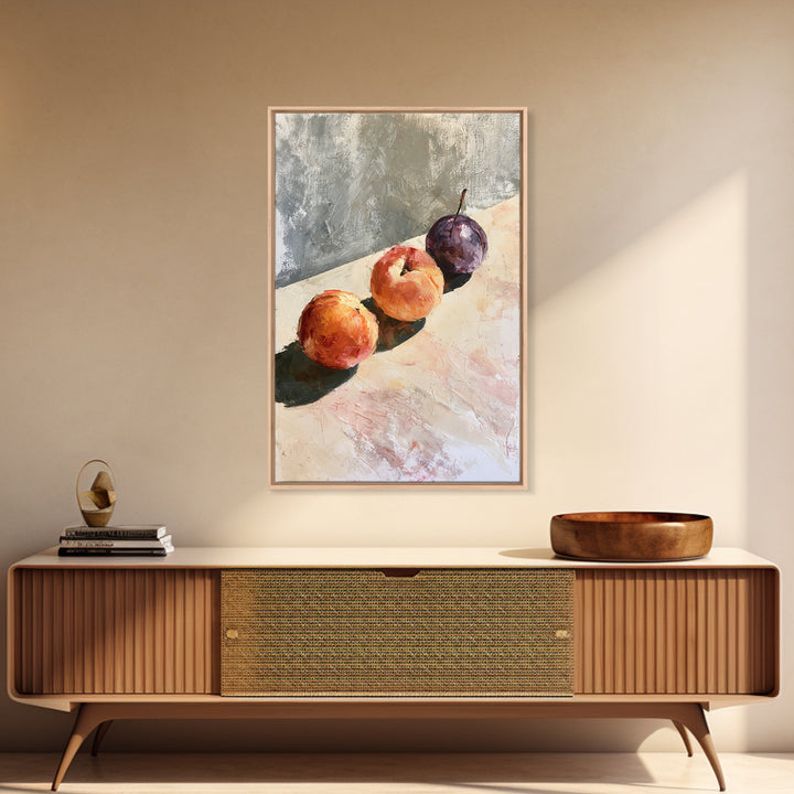 Peach and Plum Still Life Framed Canvas Print, Dining Room Art, Large Wall Art, Dining Room Decor, Dining, Watercolor Painting, DRA-2x3-28