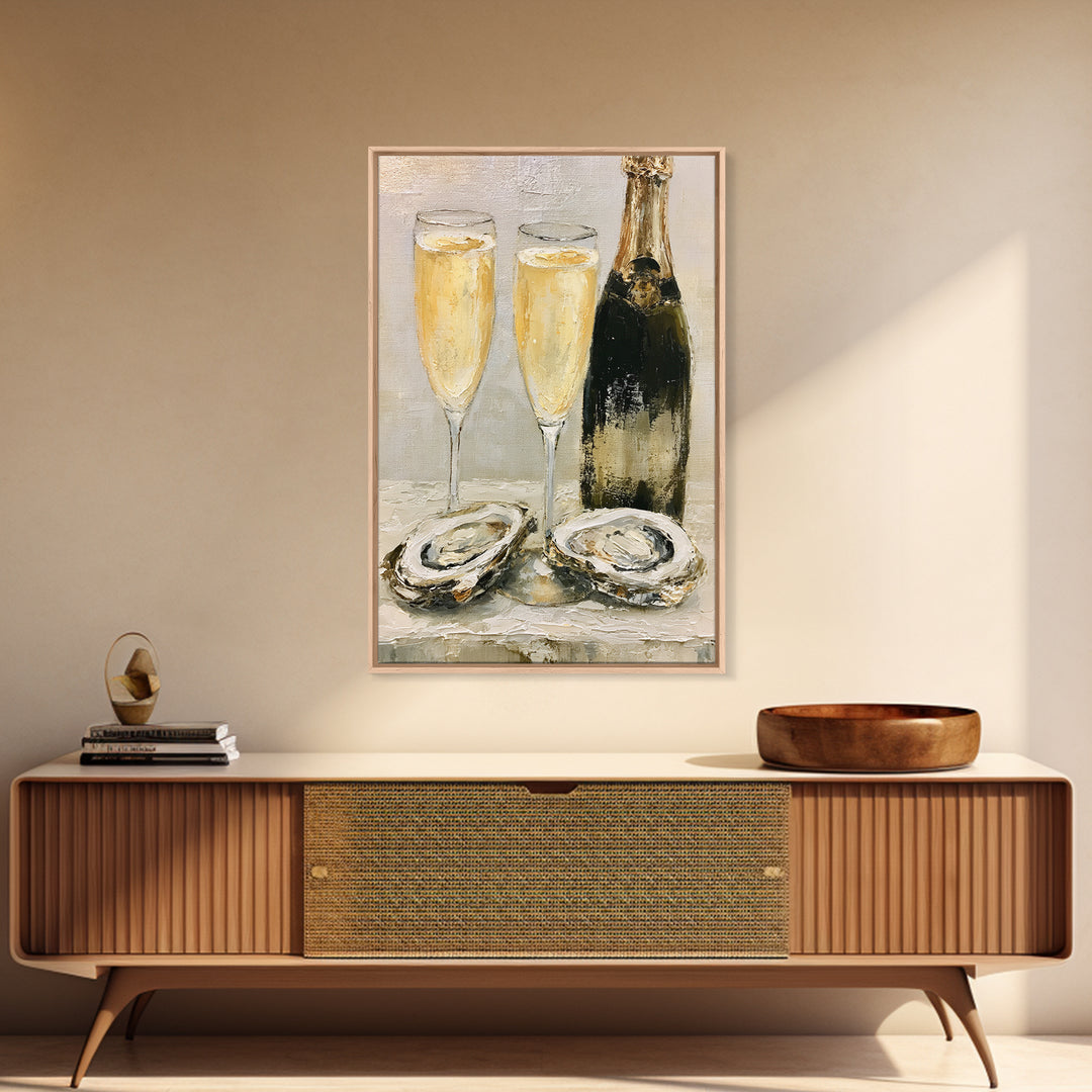 Elegant Oyster and Champagne Still Life Canvas Print, Dining Room Art, Wall Decor, Dining Room Decor, Fine Art, Dining, DRA-2x3-39