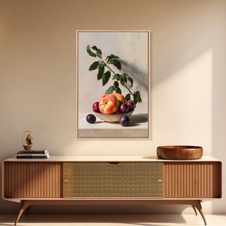 Peach and Plum Still Life Framed Canvas Print, Dining Room Art, Kitchen Prints, Dining Room Decor, Fine Art, Dining, Art Print, DRA-2x3-4