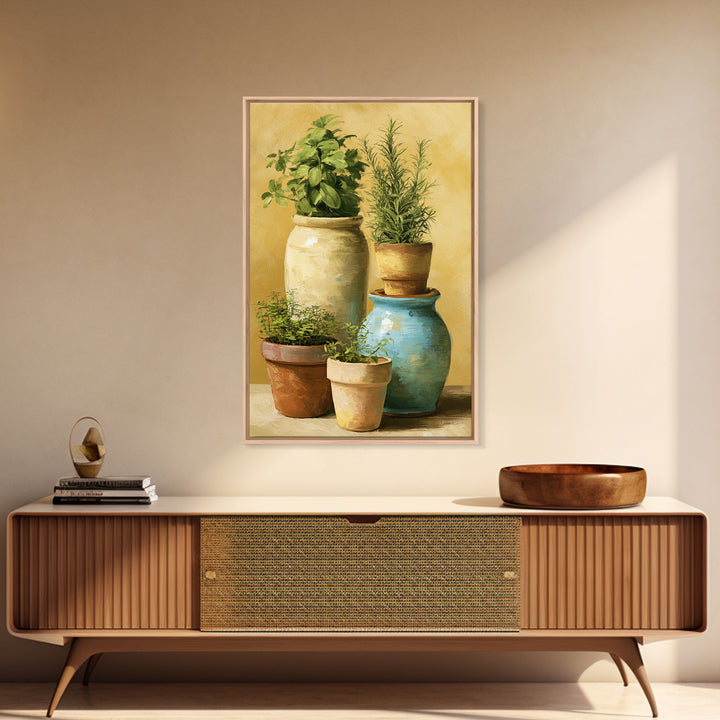 Modern Kitchen Herbs Framed Canvas Print, Dining Room Art, Textured Painting, Dining Room Decor, Abstract Art, Dining, DRA-2x3-41