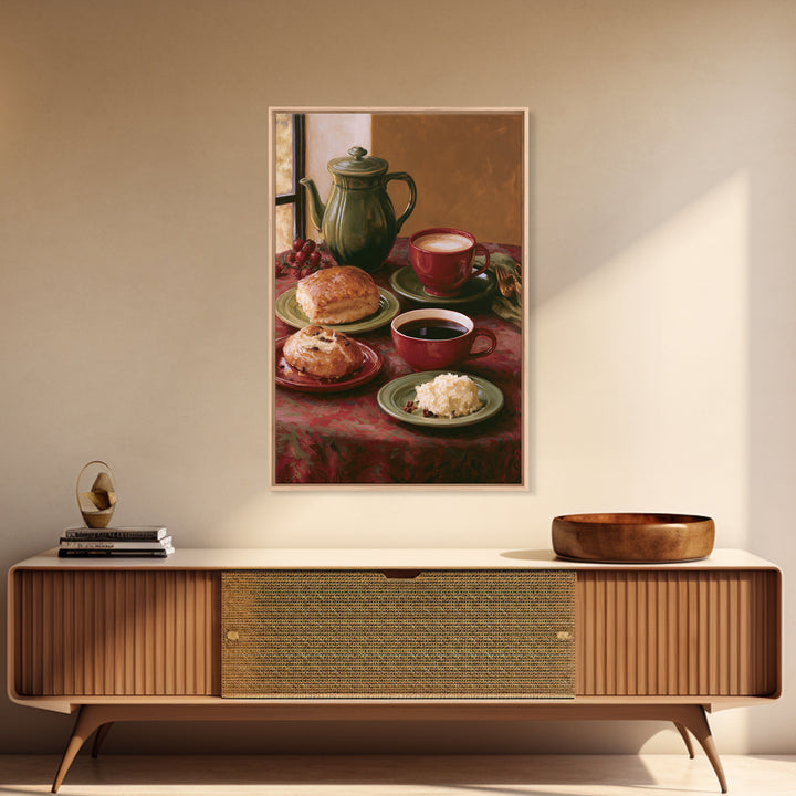 Coffee and Pastry Scene for Breakfast Nook Framed Canvas Print, Dining Room Art, Statement Artwork, Dining Room Decor, Dining, DRA-2x3-46