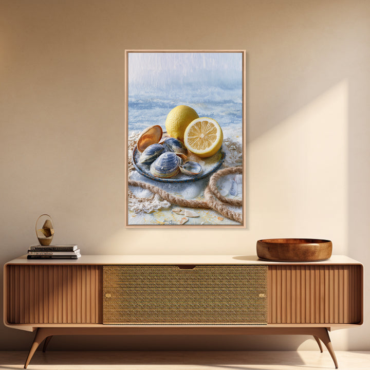 Shellfish and Lemon Still Life Framed Canvas Print, Dining Room Art, Kitchen Prints, Dining Room Decor, Watercolor Art, Dining, DRA-2x3-48