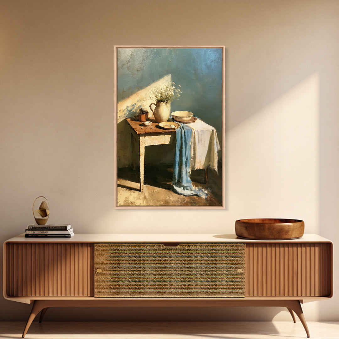 Sunlit Farmhouse Table Objects Without Room View Canvas Print, Dining Room Art, Minimalist Decor, Dining Room Decor, Dining, DRA-2x3-49