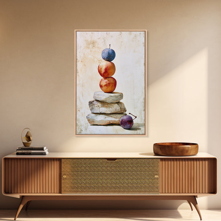 Peach and Plum Still Life Framed Canvas Print, Dining Room Art, Trendy Wall Art, Dining Room Decor, Fine Art, Dining, DRA-2x3-52