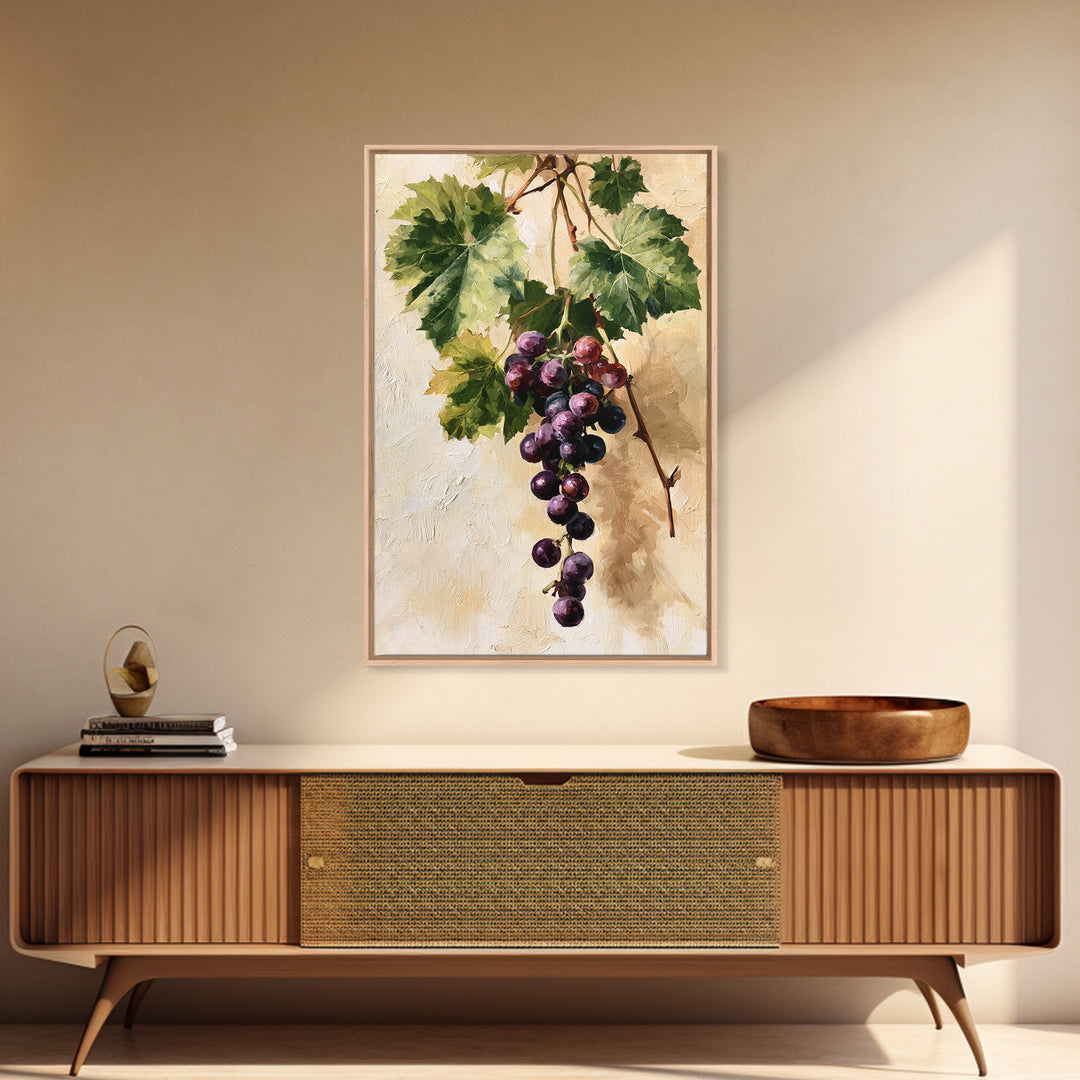 Botanical Grapevine with Leaves and Fruit Canvas Print, Dining Room Art, Contemporary Art, Dining Room Decor, Dining, DRA-2x3-53