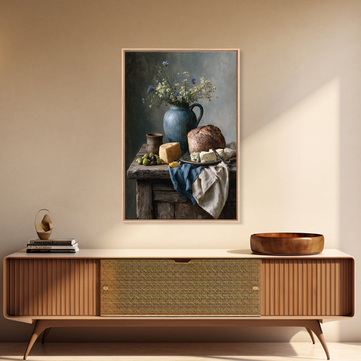 Rustic Bread Olives and Cheese Still Life Canvas Print, Dining Room Art, Wall Art, Dining Room Decor, Abstract Art, Dining, DRA-2x3-62