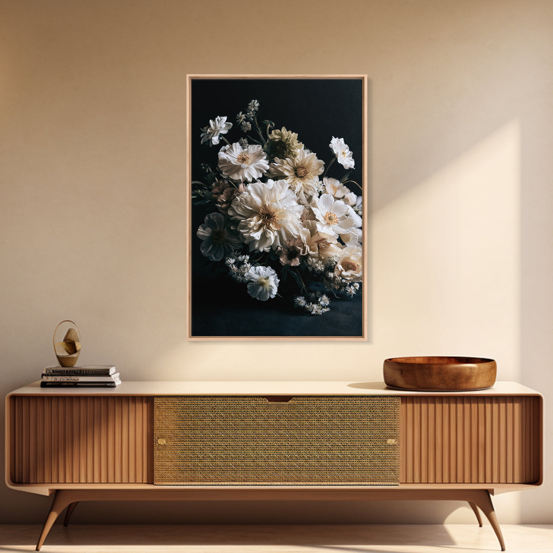 Moody Dark Background Bouquet for Formal Dining Canvas Print, Dining Room Art, Luxury Decor, Dining Room Decor, Dining, DRA-2x3-67